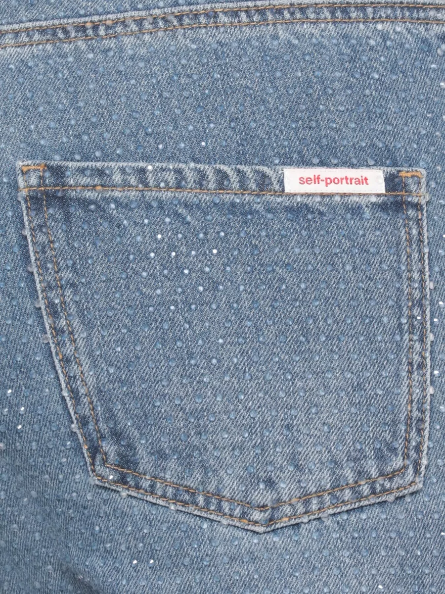 Self-Portrait Wide Leg Rhinestone Pattern Denim Trousers