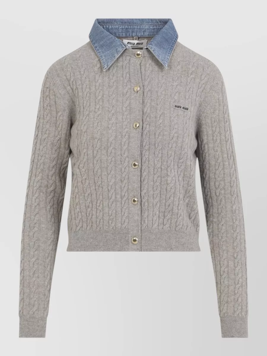 Miu Miu Cable-knit cropped cashmere cardigan