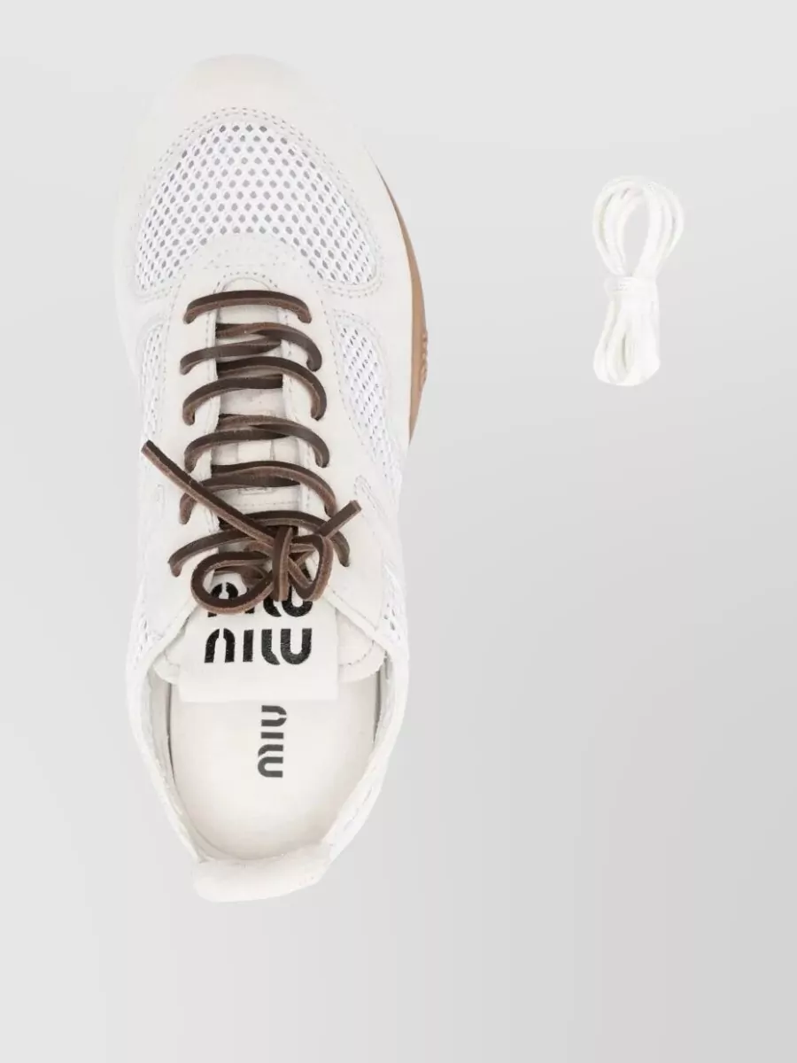 Miu Miu Gymnasium Mesh Suede Sneakers Rubber Sole