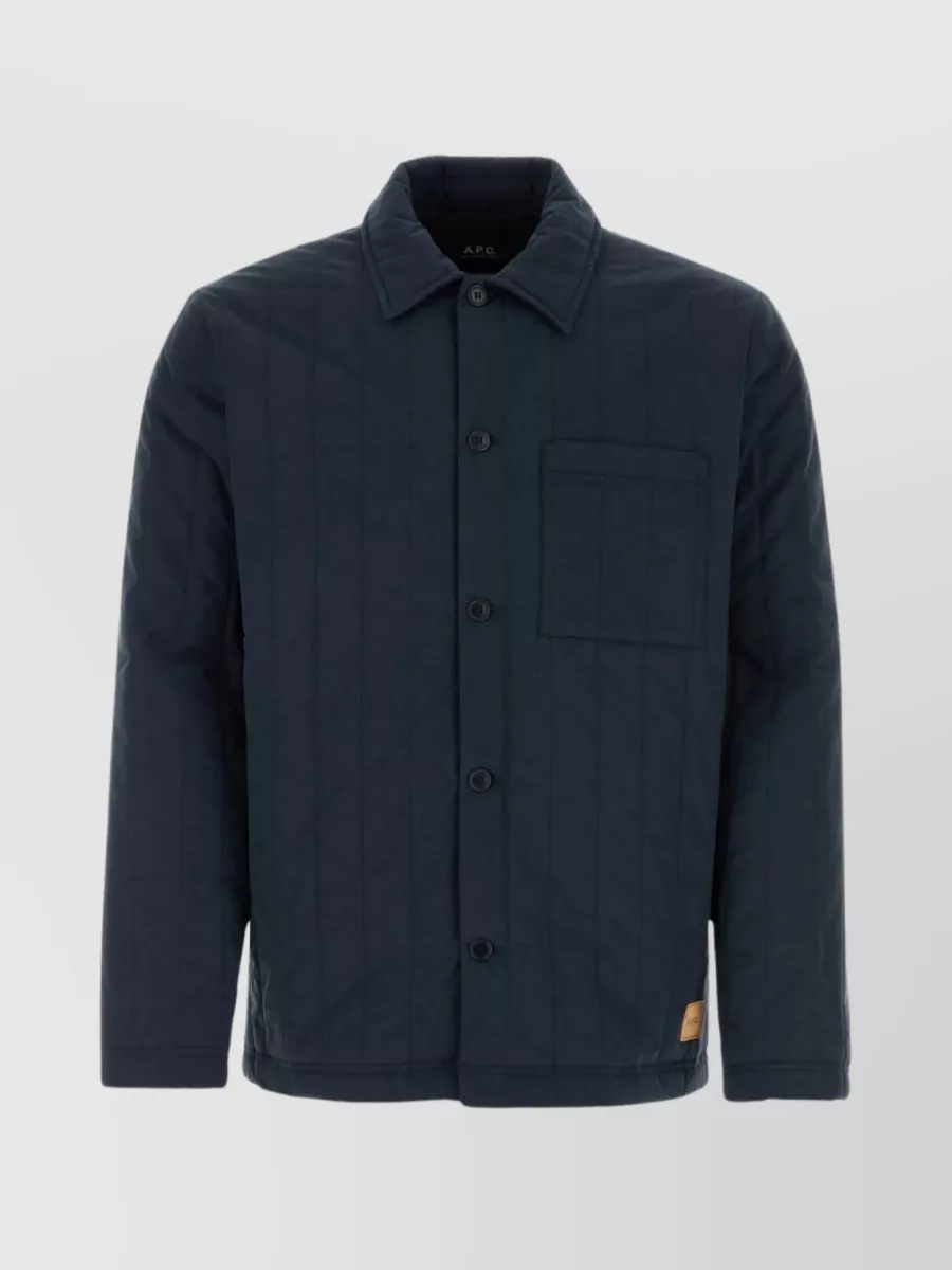 Shop Apc Quilted Cotton Blend Shirt With Multiple Pockets In Blue