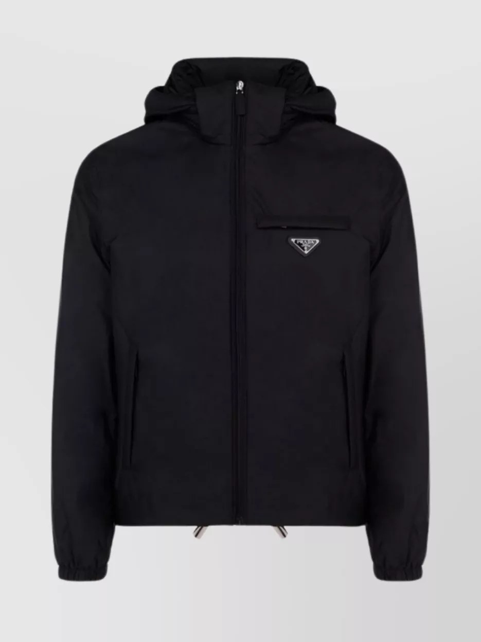 Prada Logo Plaque Puffer Jacket In Black