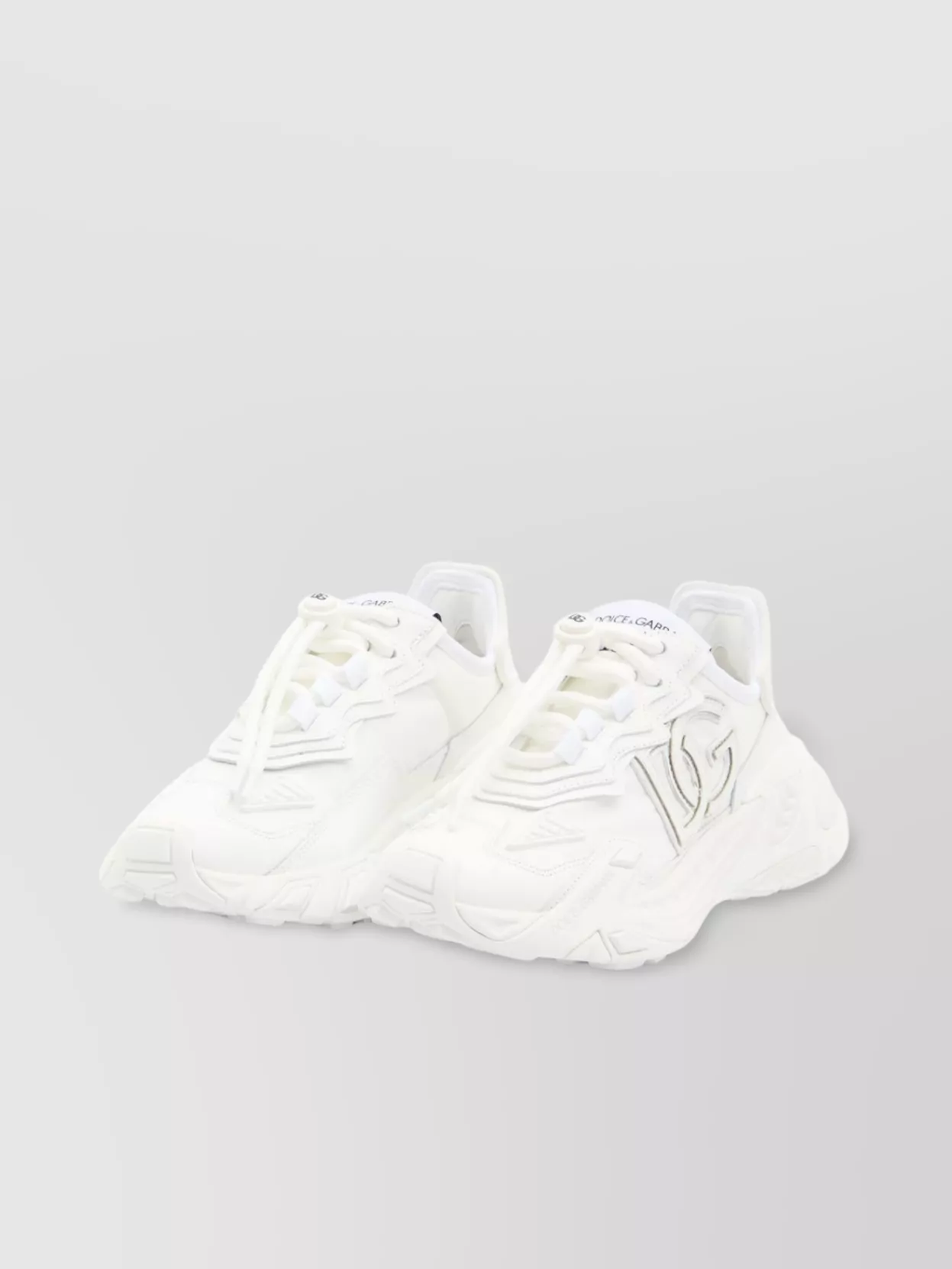Dolce & Gabbana Accelerate Fabric Sneakers Leather Inserts In White