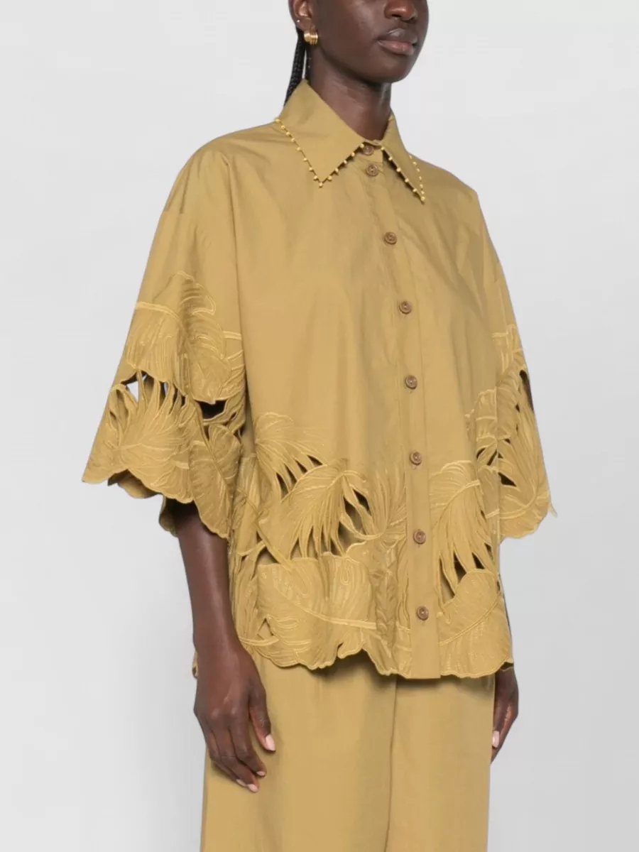 Zimmermann Embroidered Cotton Short-Sleeve Shirt
