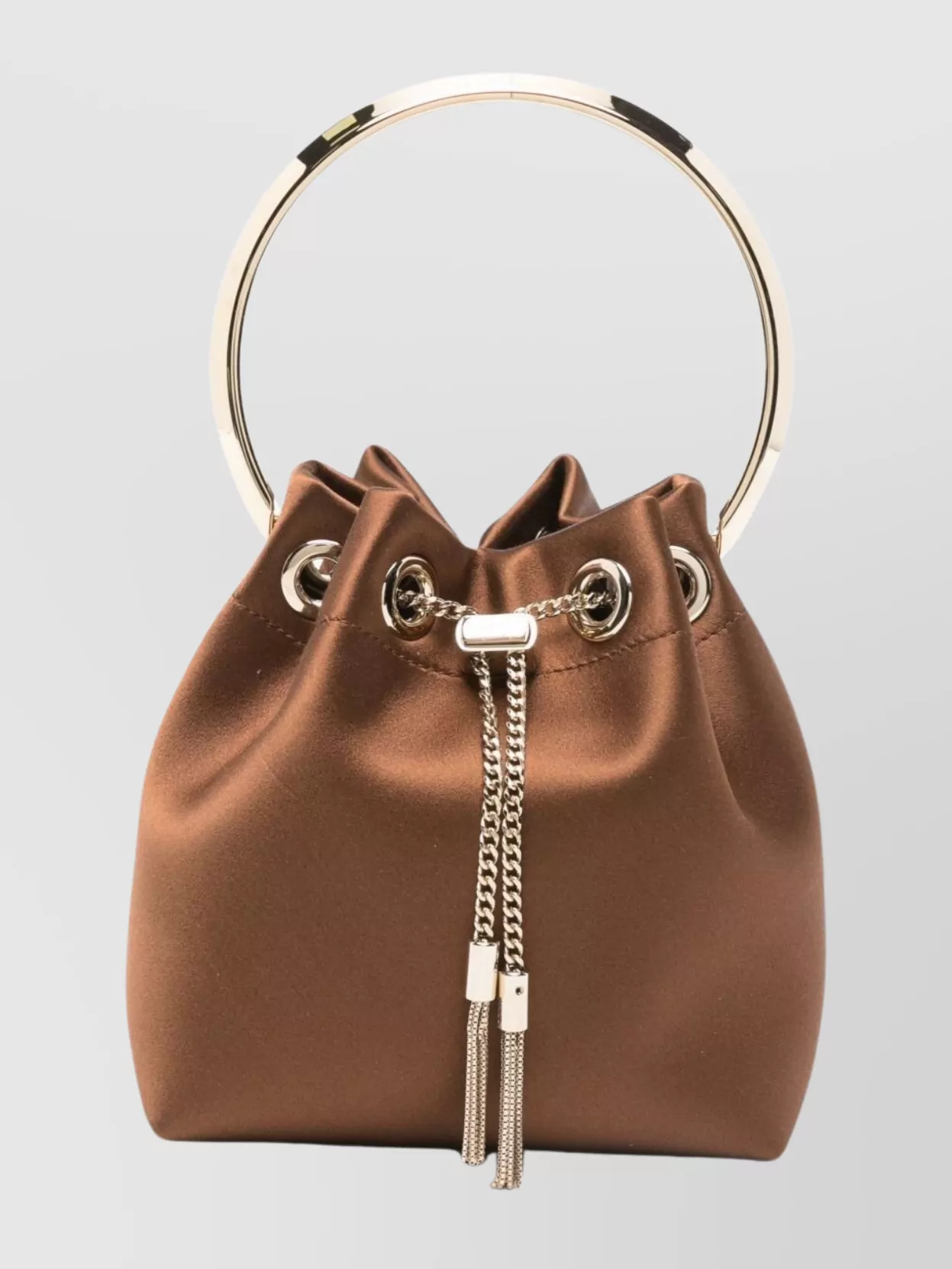 Jimmy Choo Chain Strap Bucket Bag Tassel Detail In Brown