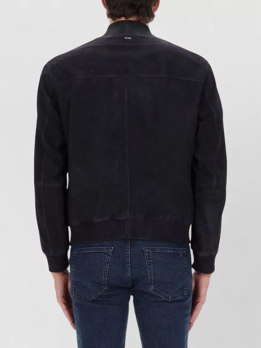 Boss Ribbed Collar Jacket Side Pockets