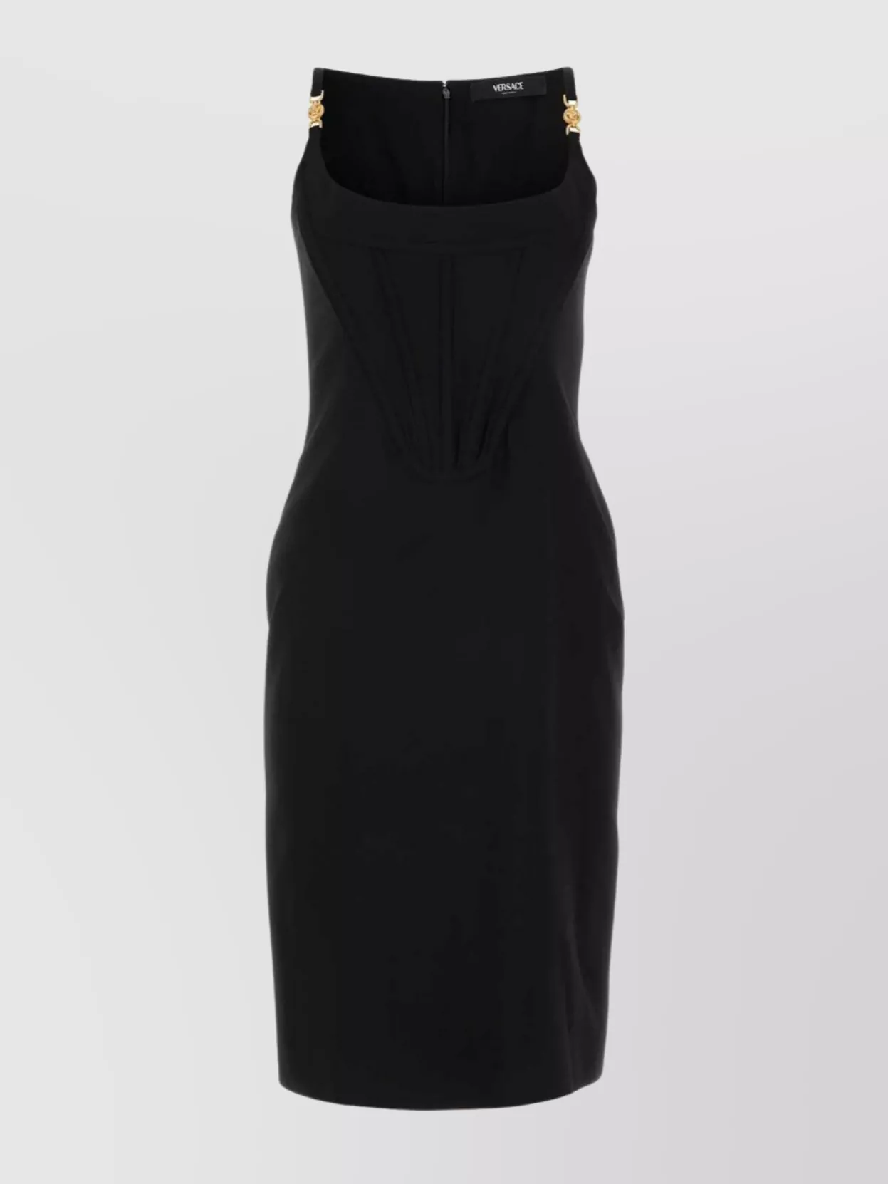 Shop Versace Viscose Draped Neckline Dress In Black