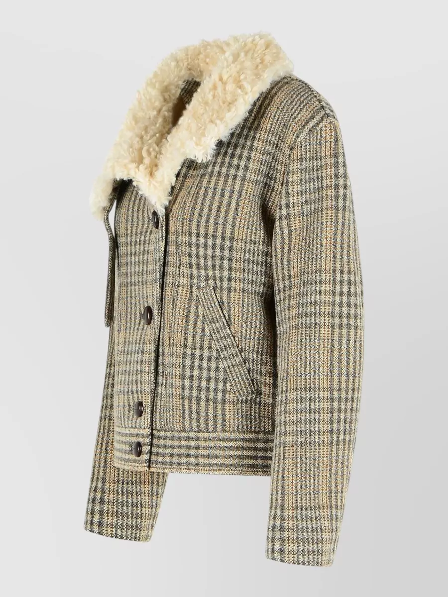 Isabel Marant Étoile Fadia Virgin Wool Jacket Plaid Shearling In Brown