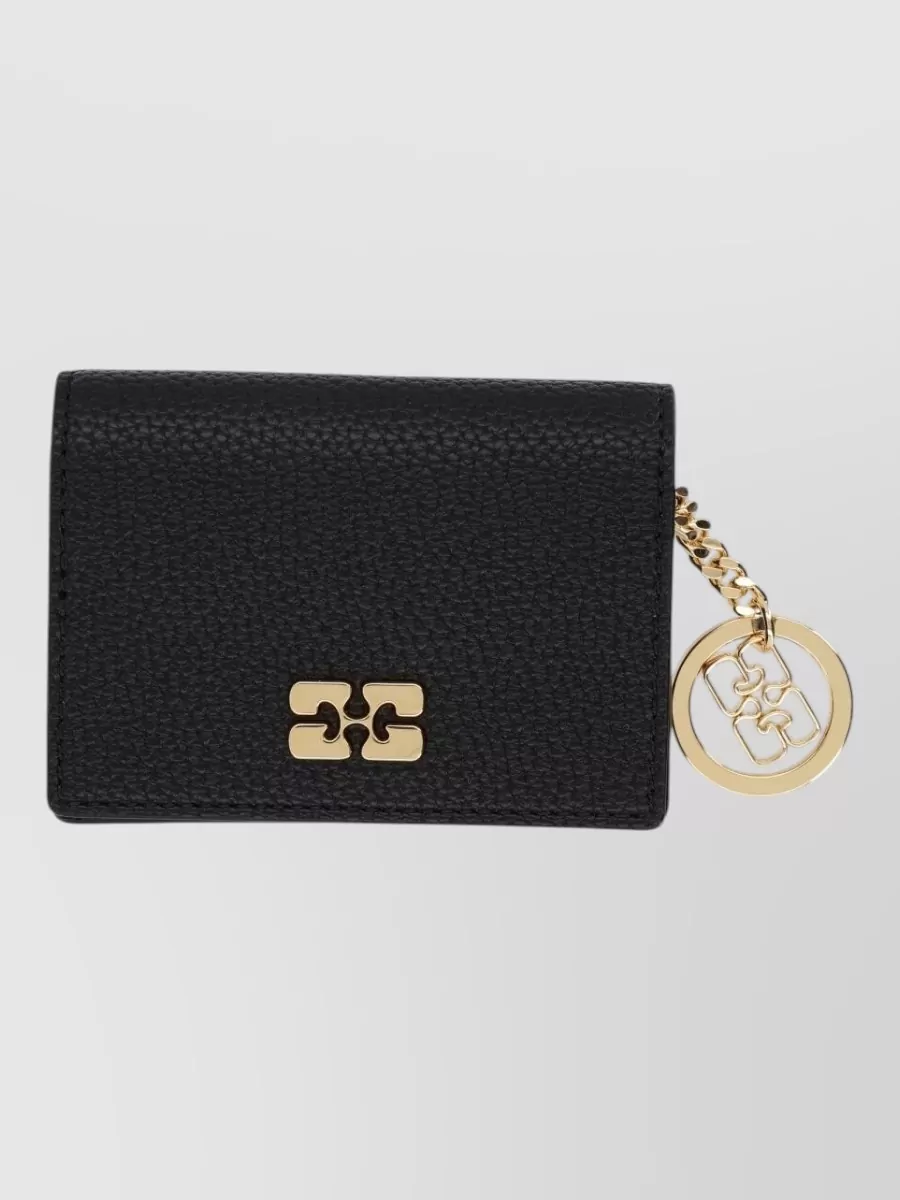 Ganni grained leather card holder keyring