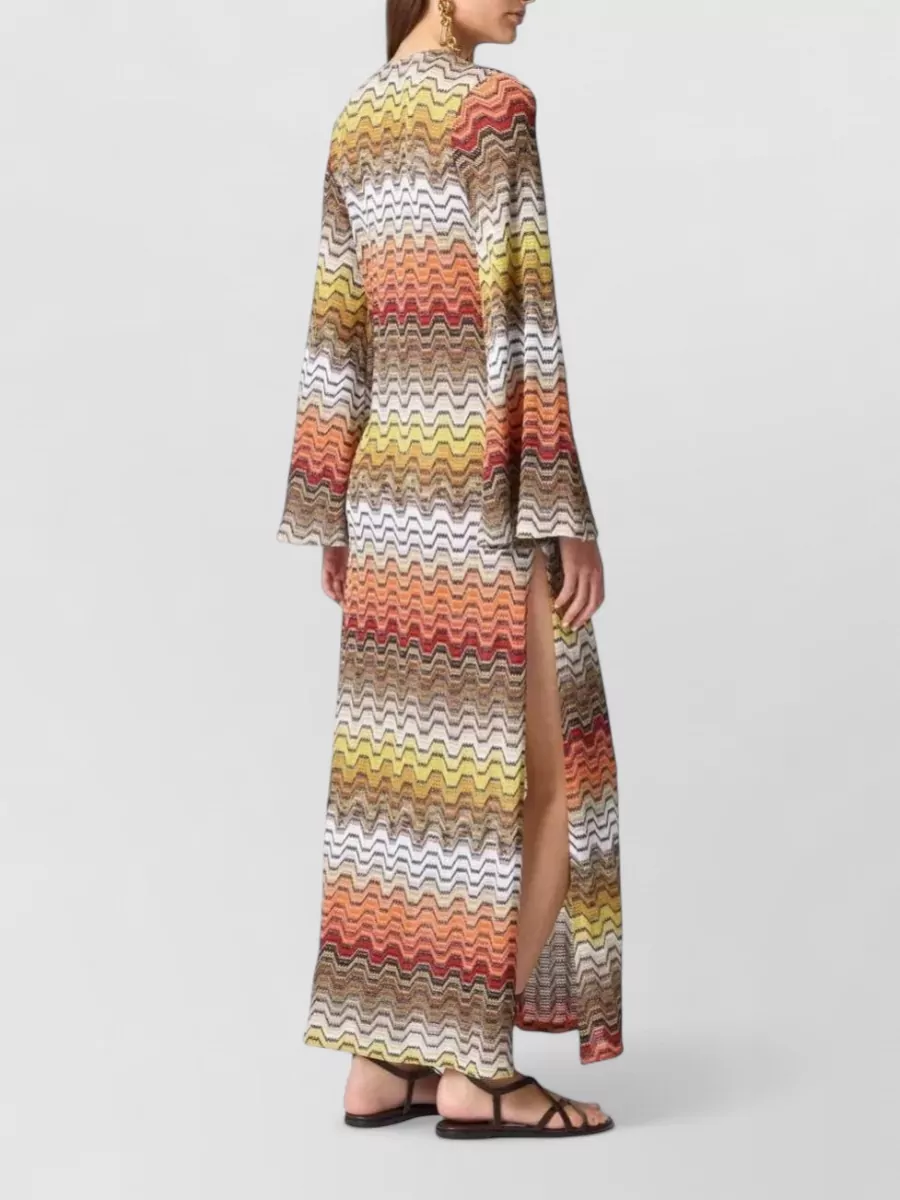 Missoni Chevron-Knit Long-Sleeve Maxi Beach Dress