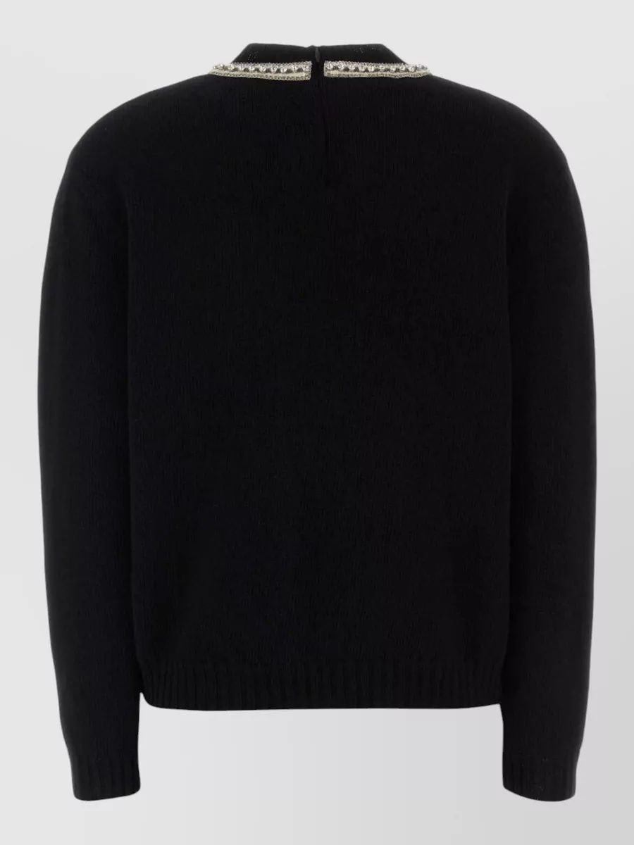 Valentino Wool Sweater Long Sleeves Embellished Collar In Black