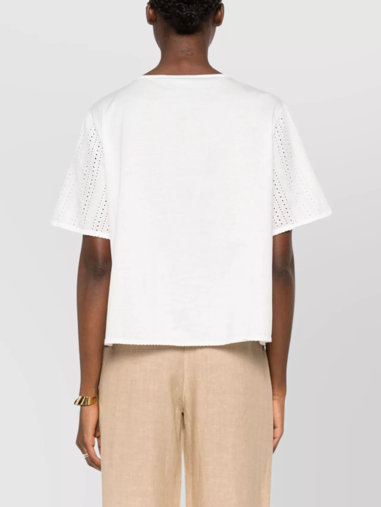 Weekend Max Mara Sleeves Round Neck Eyelet Pattern Top In White