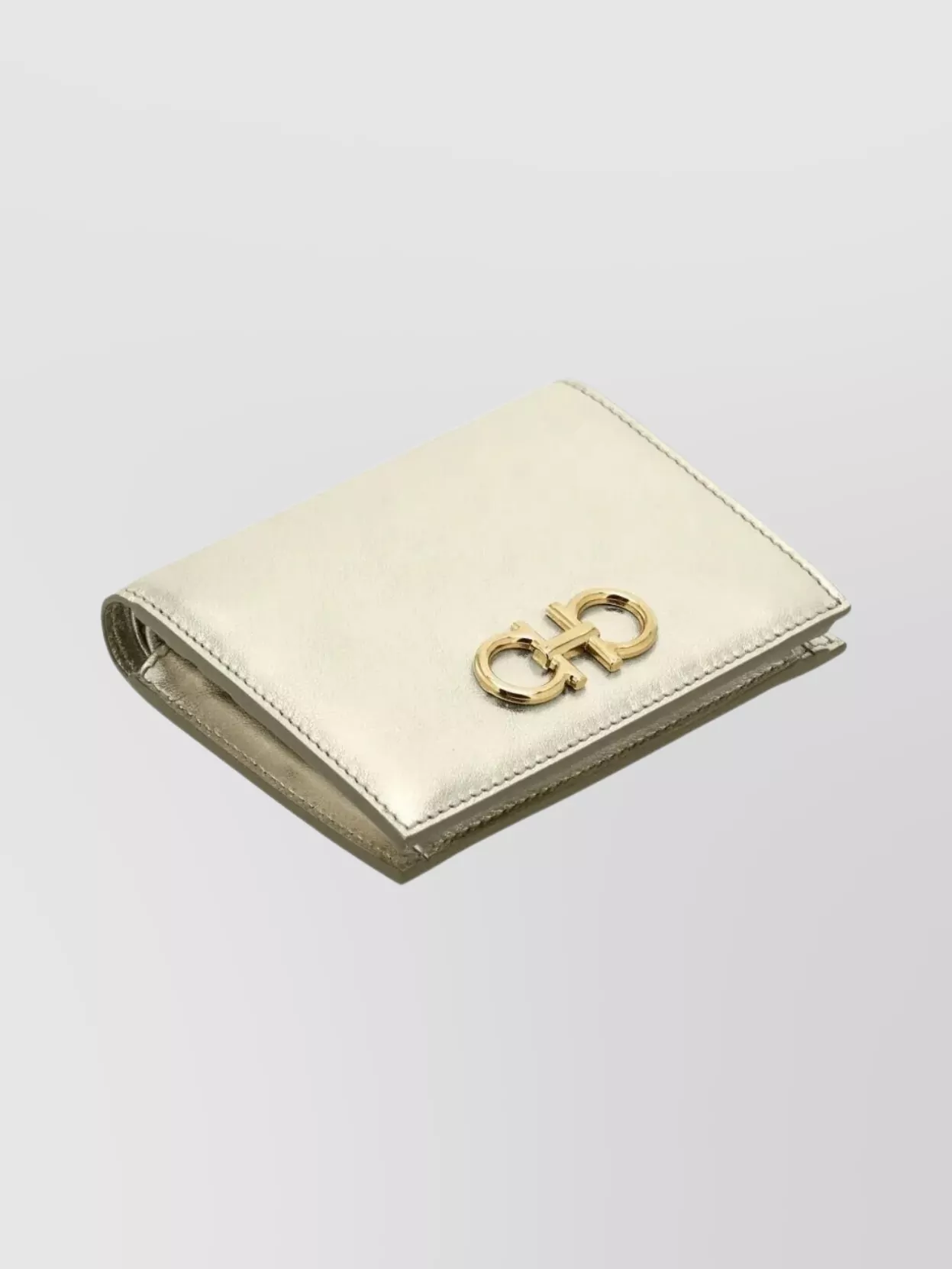 Ferragamo Compact Wallet Metallic Finish In White
