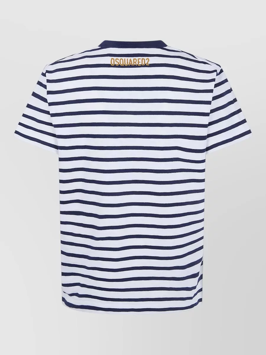 Dsquared2 Striped Crew Neck T Shirt Embroidered Detail