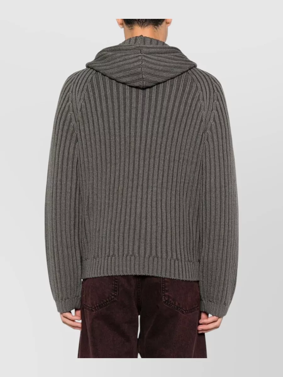 Our Legacy Merino Wool Ribbed Hooded Zip-Up Cardigan