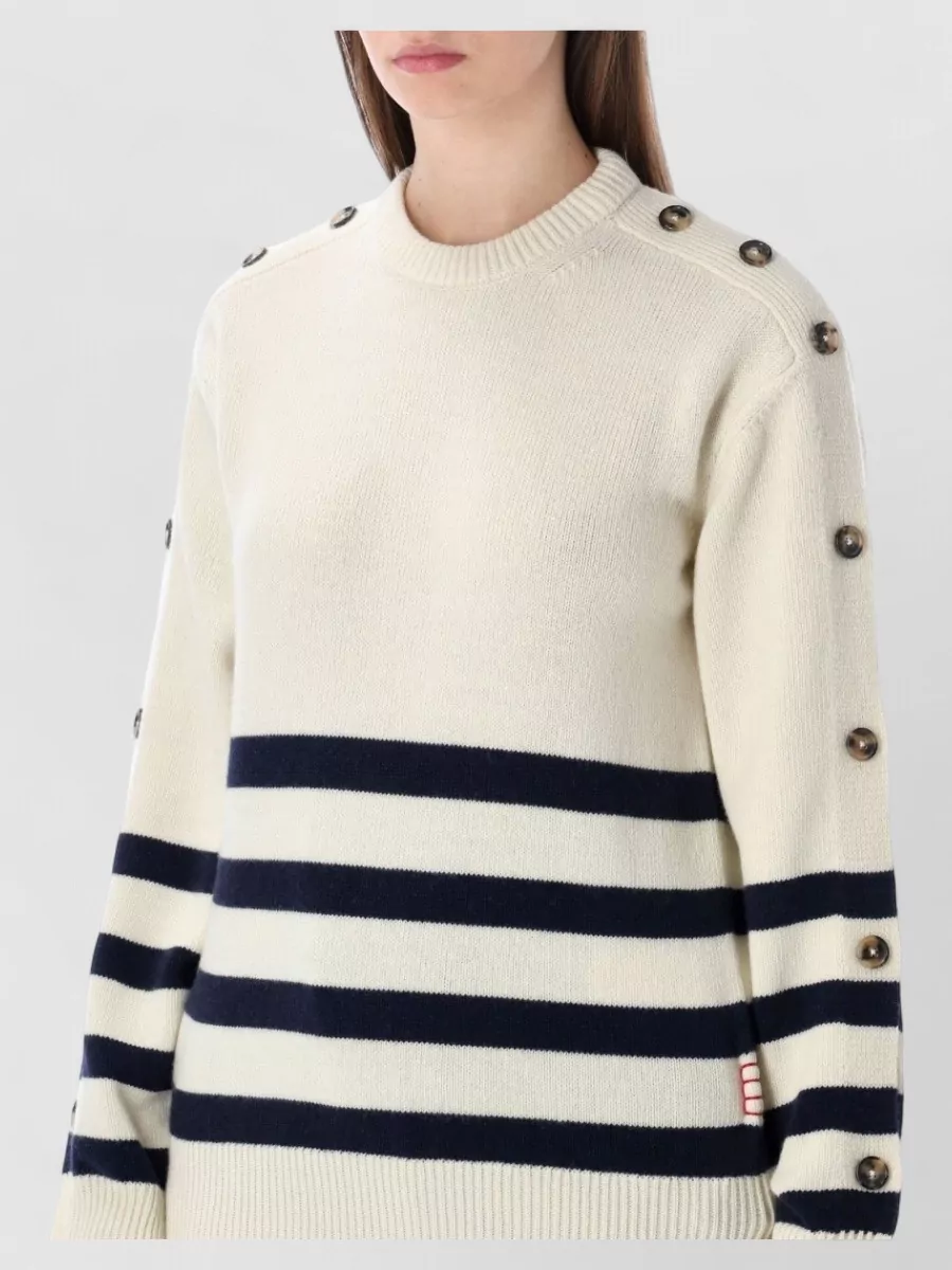 Jw Anderson Womens Buttoned Sleeve Breton Jumper In Ivory In Neutral
