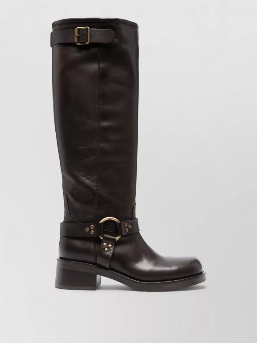 Parosh Knee High Boots Buckle Detail Leather