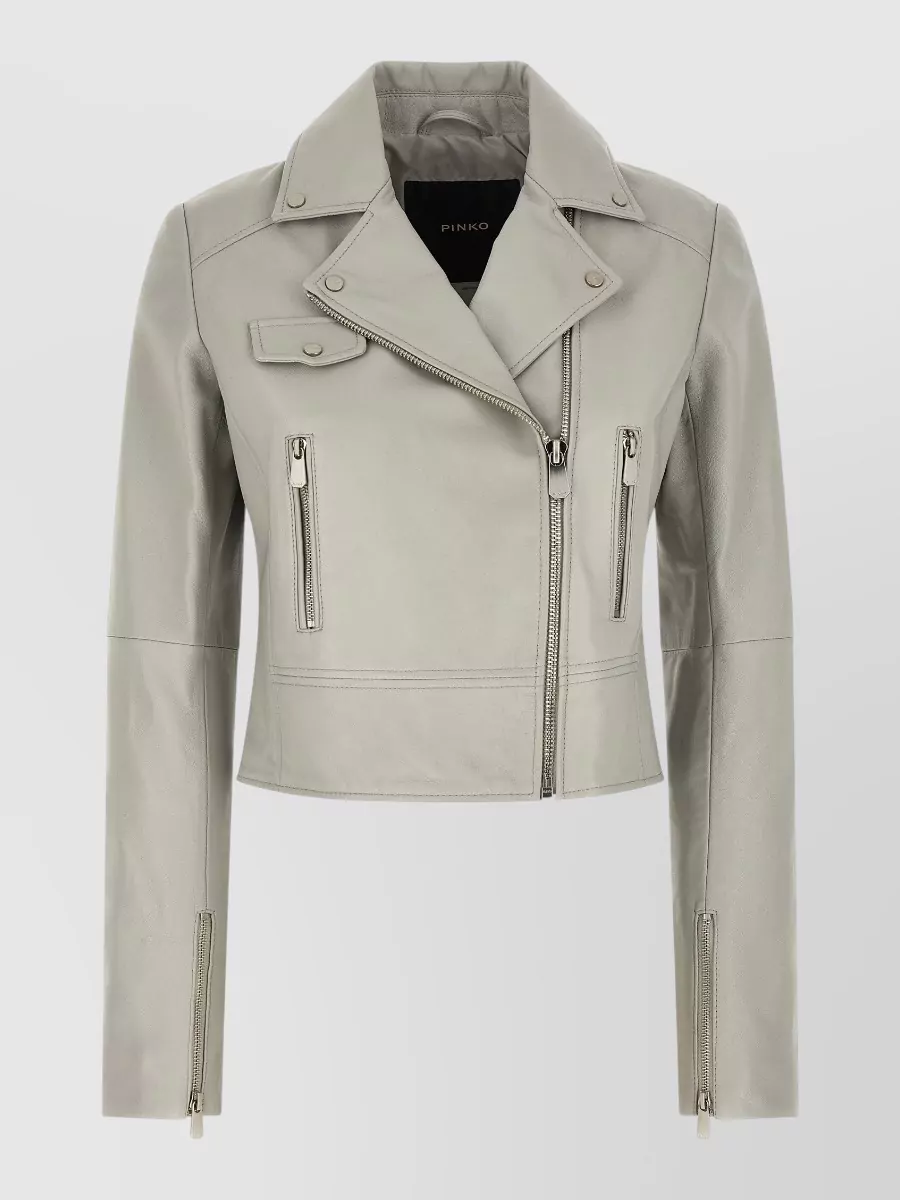 Pinko Leather Cropped Asymmetric Zip Jacket