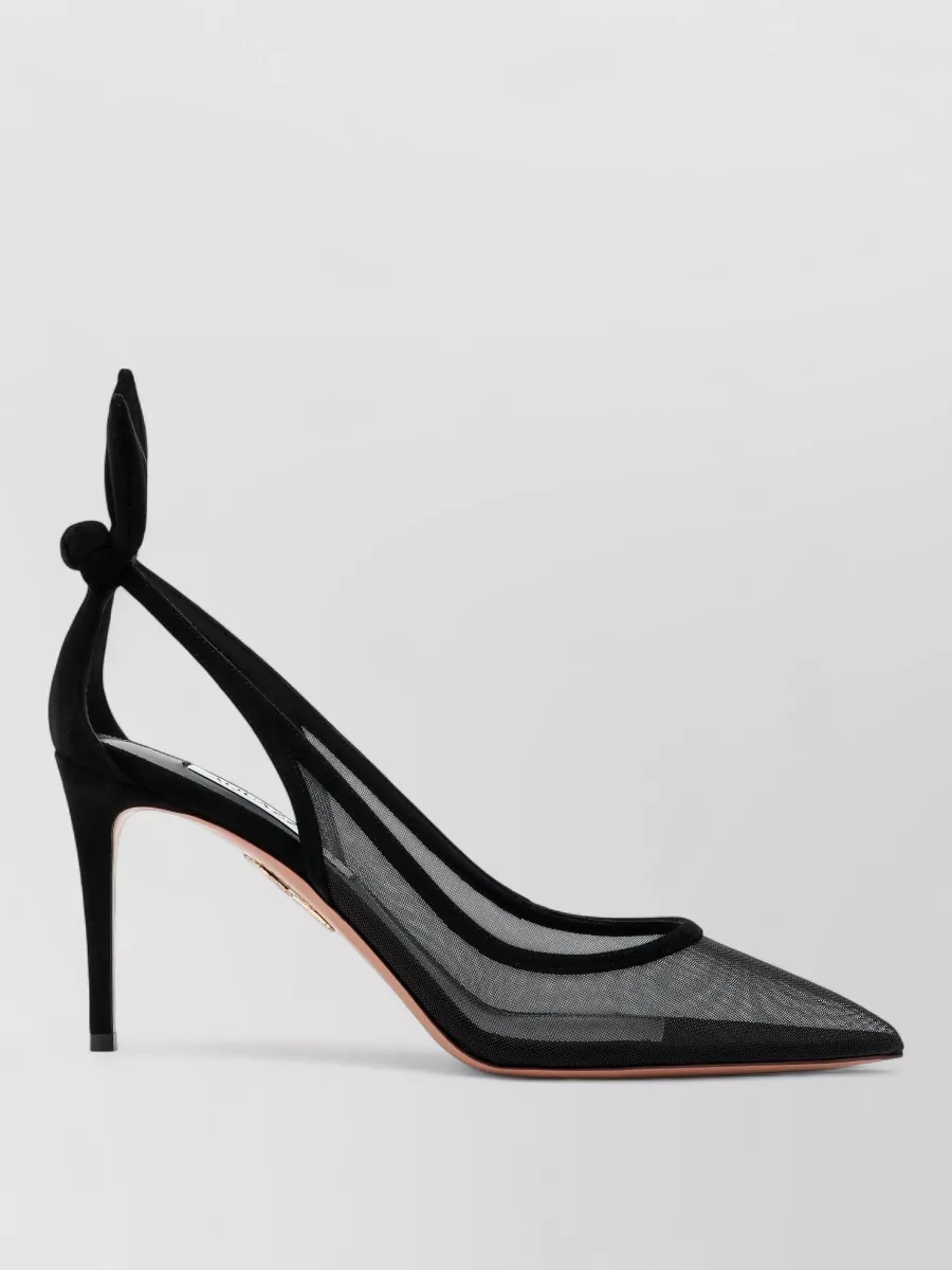 Aquazzura Pointed Toe Pumps Stiletto Heel Mesh Bow In Black