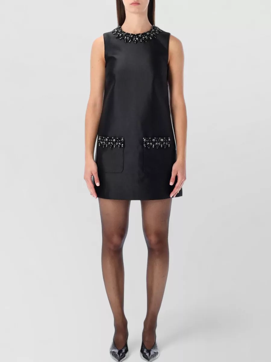 Self-Portrait embellished taffeta sleeveless mini dress