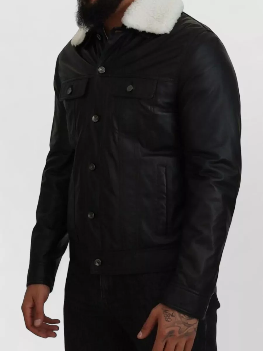 Dolce&Gabbana Leather Shearling Collar Coat