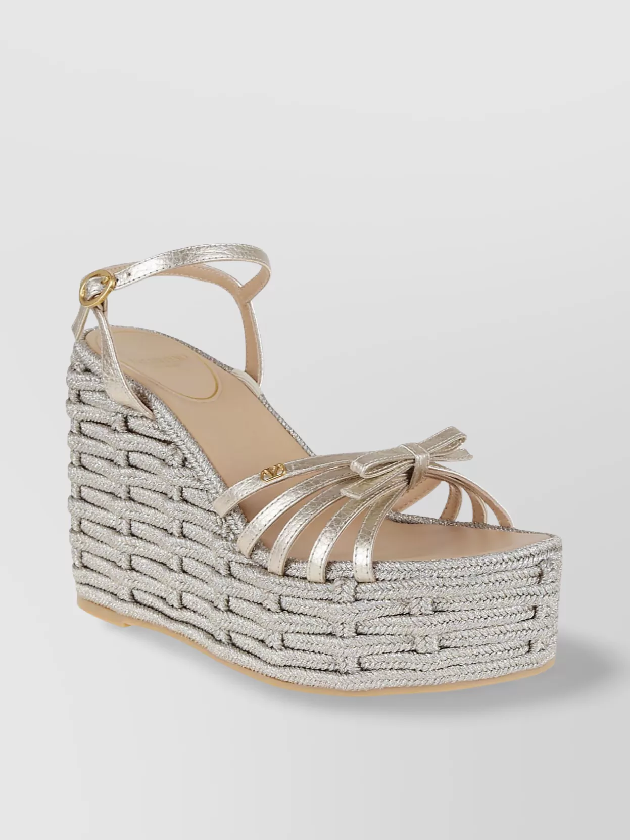Valentino Metallic Wedge Strappy Open Toe Espadrilles