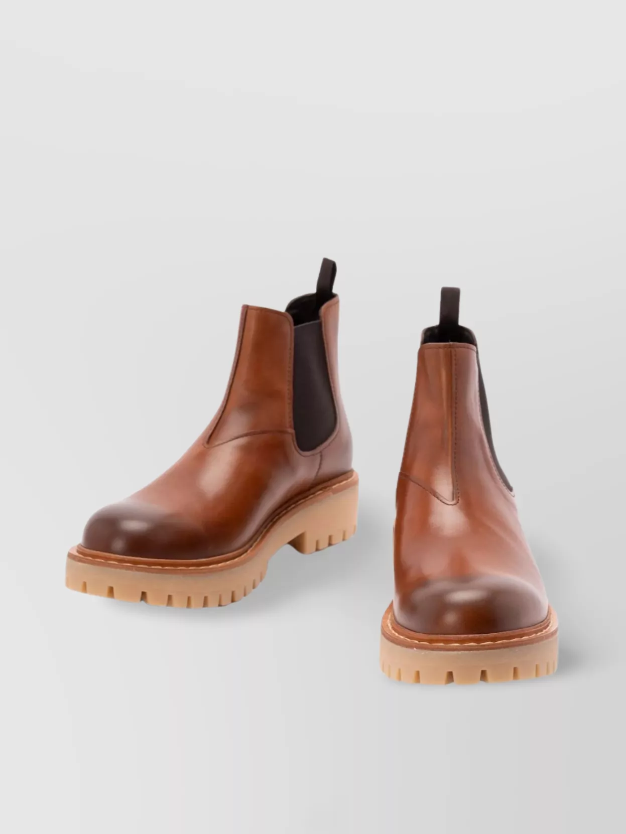 Prada Brown Leather Boots With Elastic Side Panels And Durable Sole In Brown