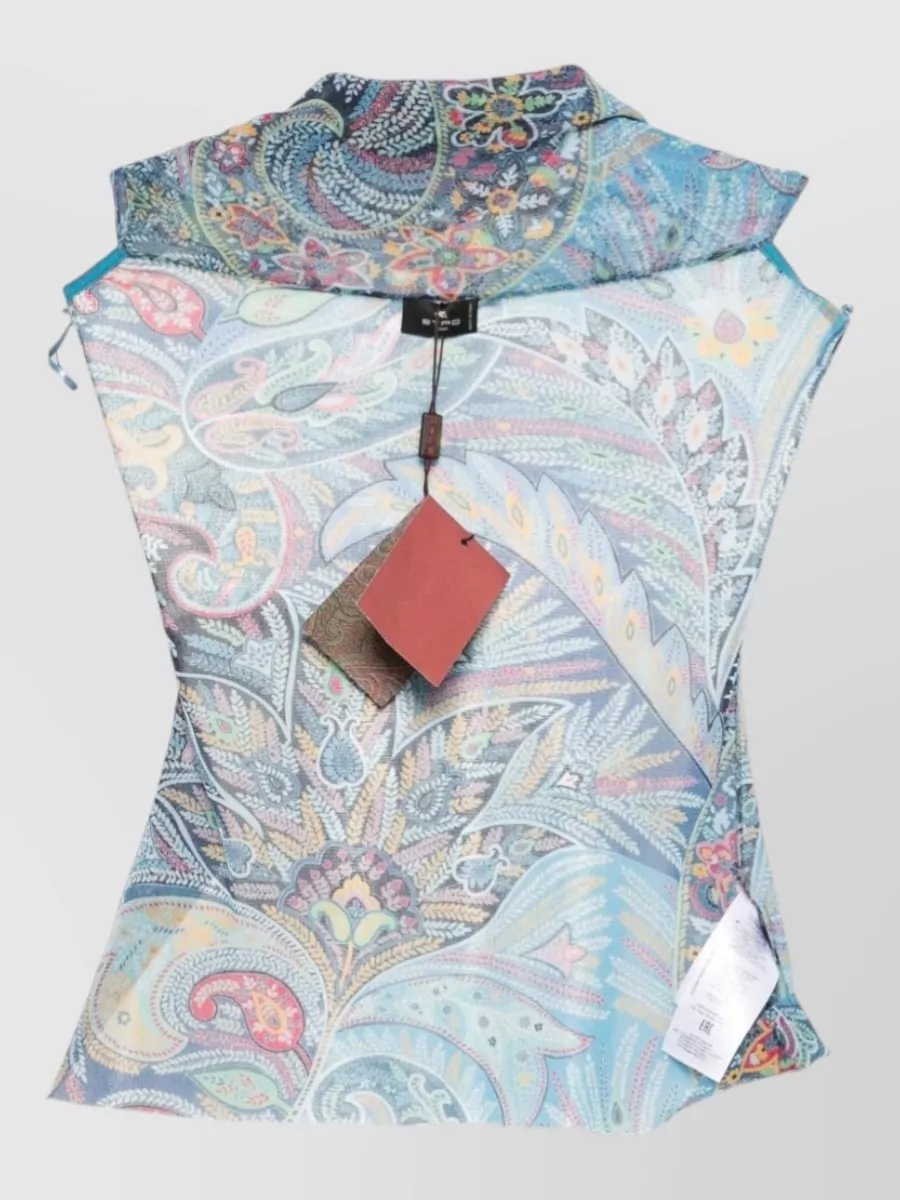 Etro Semi-Sheer Printed Straight-Neck Top