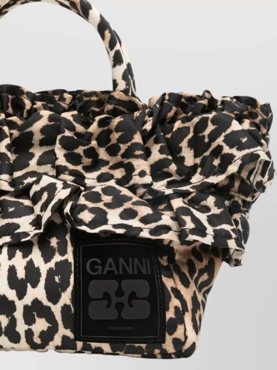 Ganni Mini Hobo Mini Recycled Nylon Leopard-Print Tote Bag