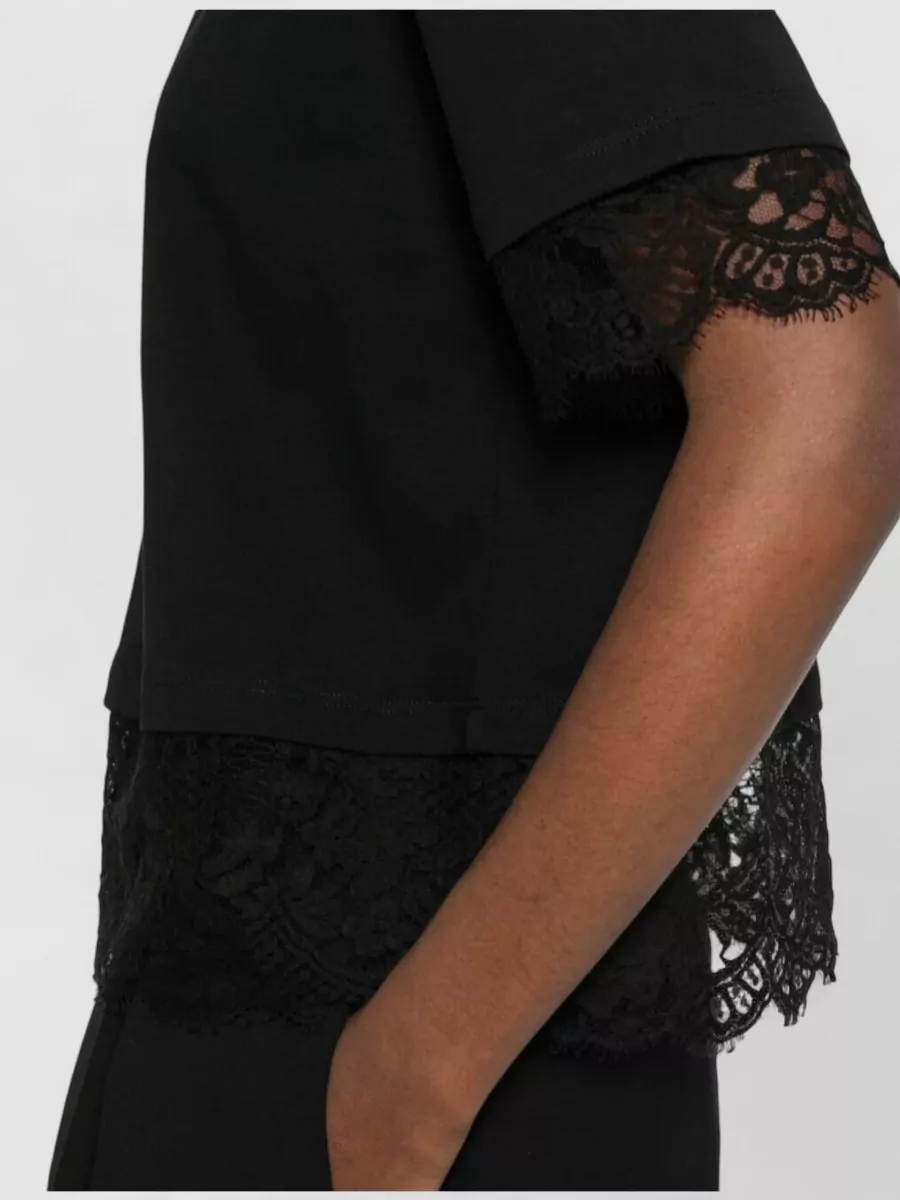 Alexander Mcqueen Lace Trim Round Neck Short Sleeve Top