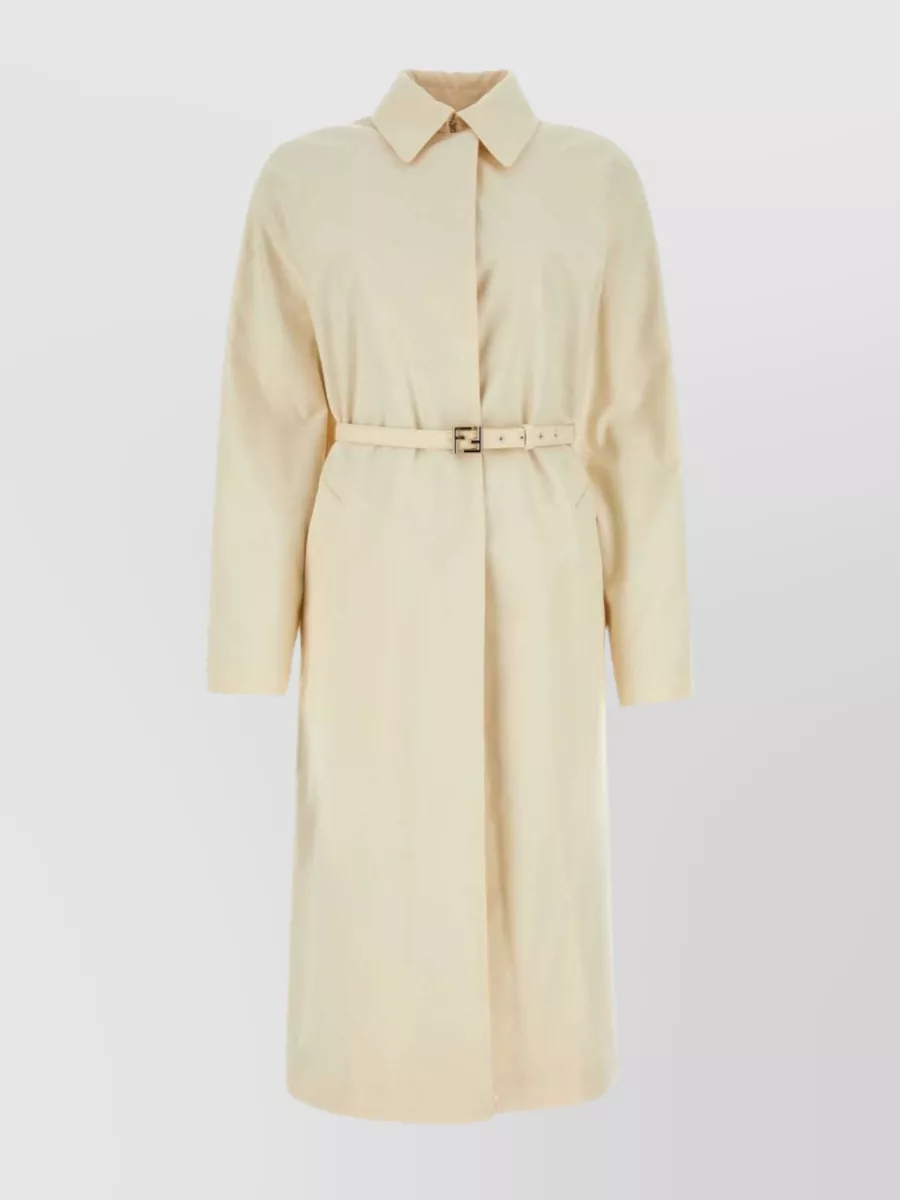 Shop Fendi Coat With Belted Waist And Back Vent In Beige