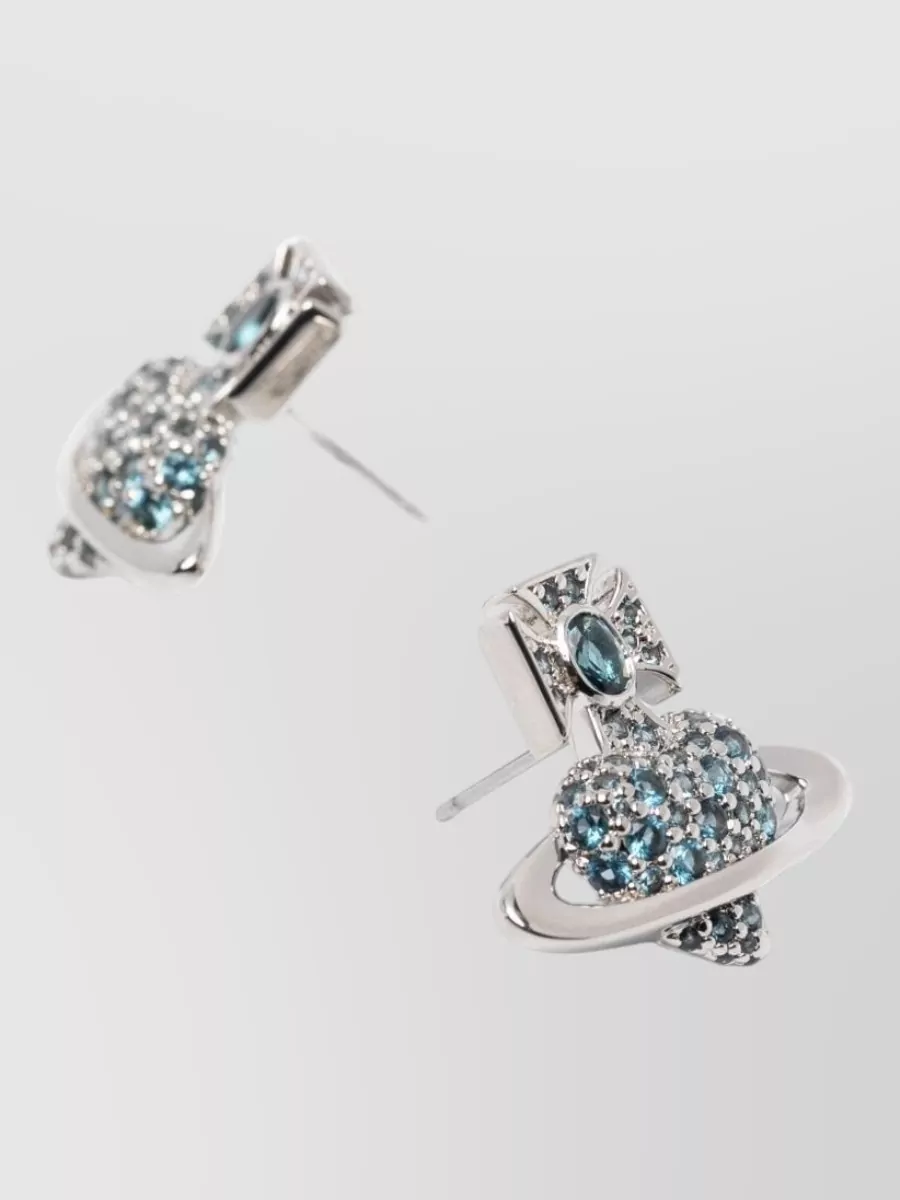 Vivienne Westwood Orb Stud Earrings Silver Tone Cross