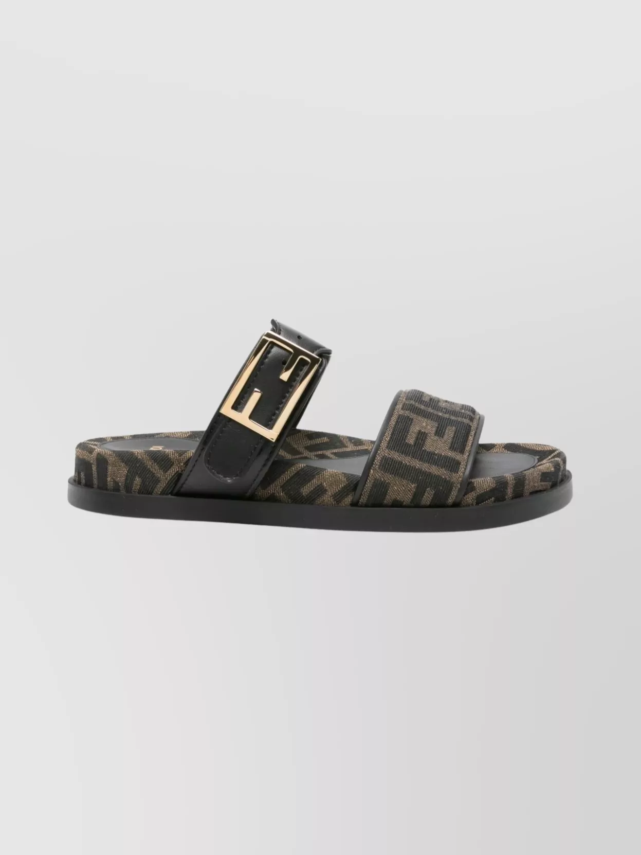 Fendi Leather Sandals With Double Strap And Buckle In Black