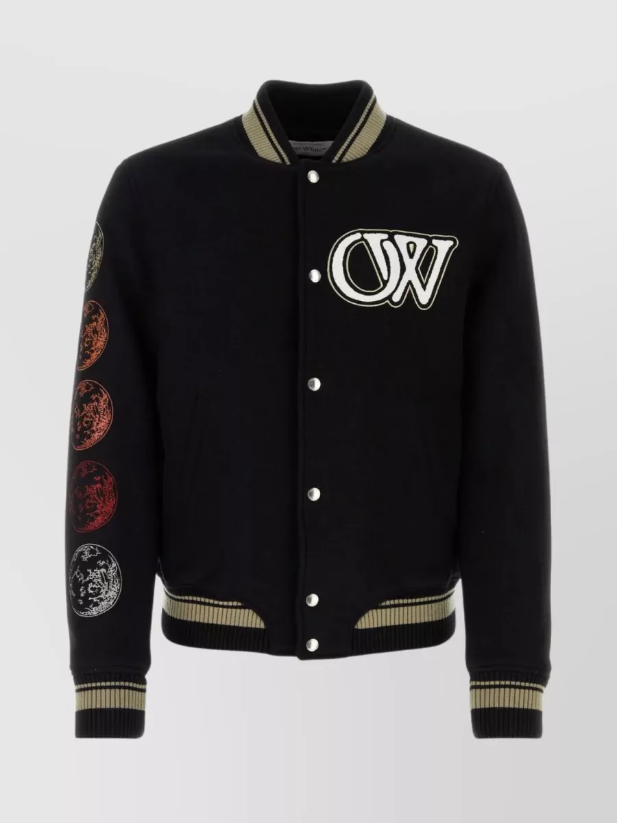 Shop Off-white Wool Blend Bomber With Embroidered Moon Phases In Black
