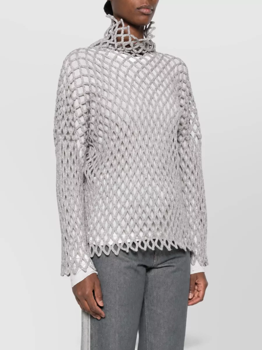 Sportmax Open-Knit Turtleneck Wool Sweater