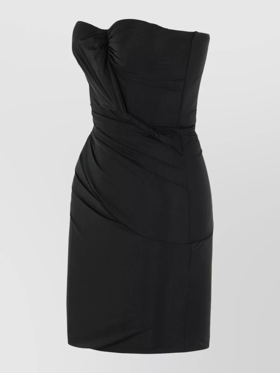 Blumarine Stretch Nylon Dress Fitted Strapless Ruched