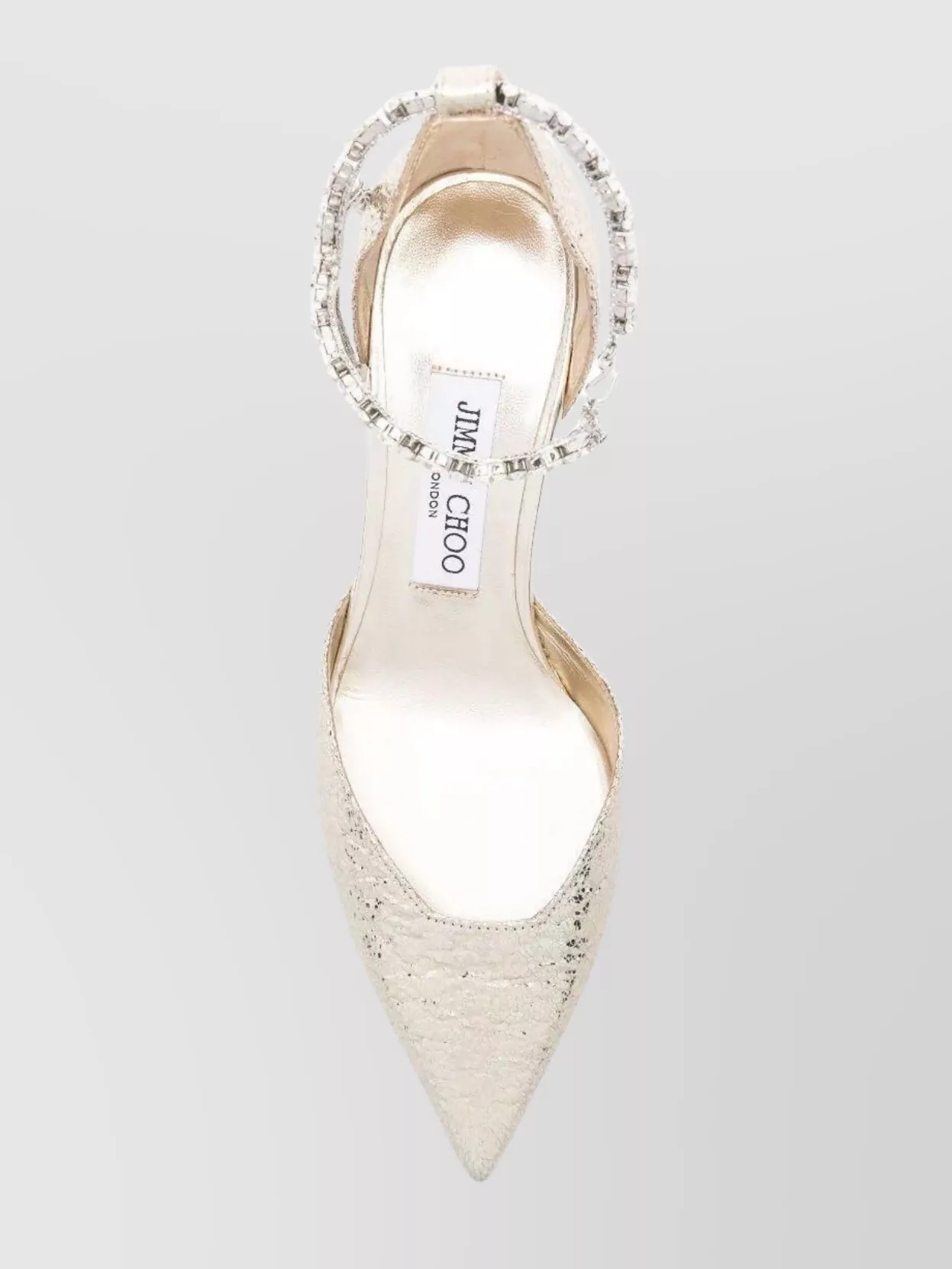 Jimmy Choo Metallic Crinkled Leather Pointed Toe Pumps With Crystal Ankle Strap