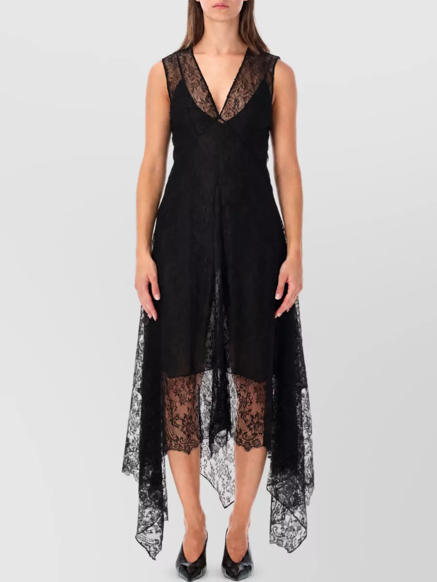 Fendi silk sleeveless v-neck asymmetric midi dress