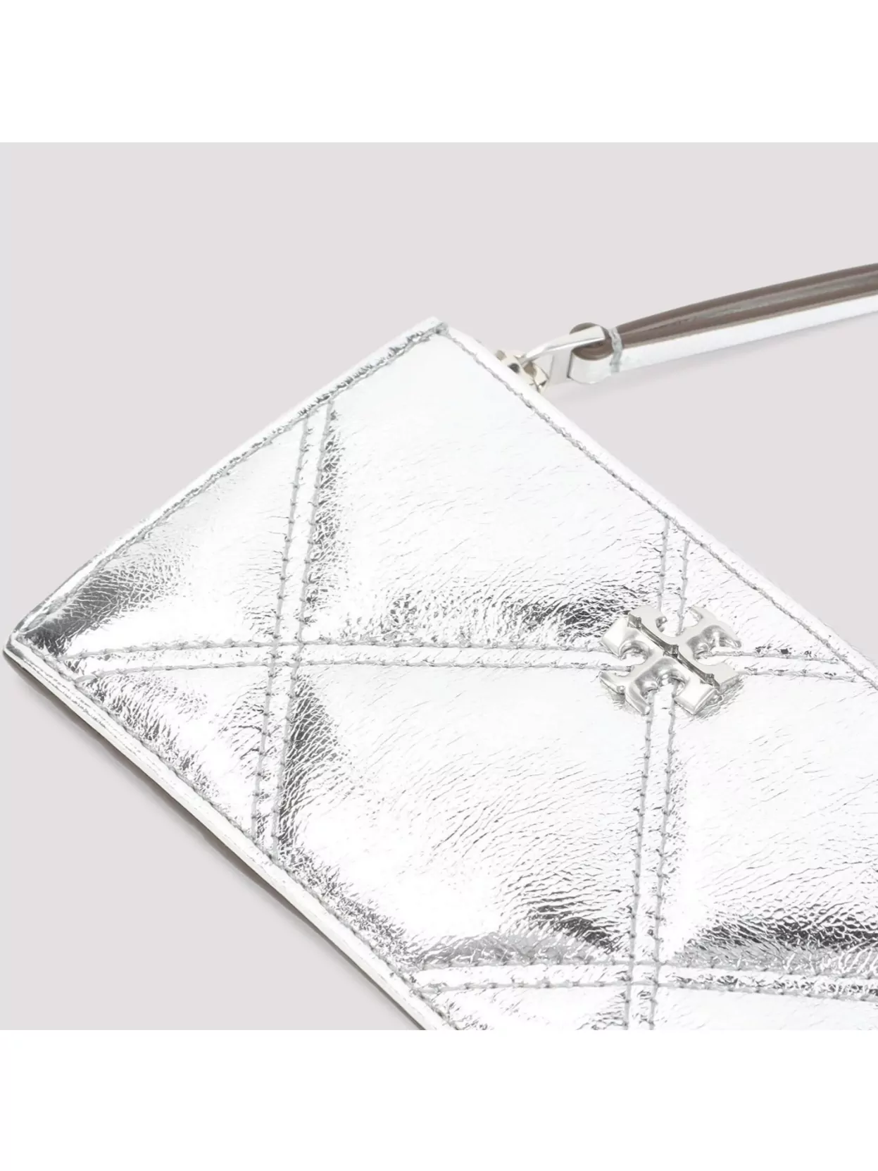 Tory Burch Quilted Pattern Metallic Cow Leather Card Case In White