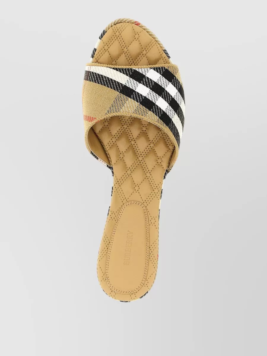 Burberry Sloane Slides Check Pattern Flat Sole Open Toe In Neutral