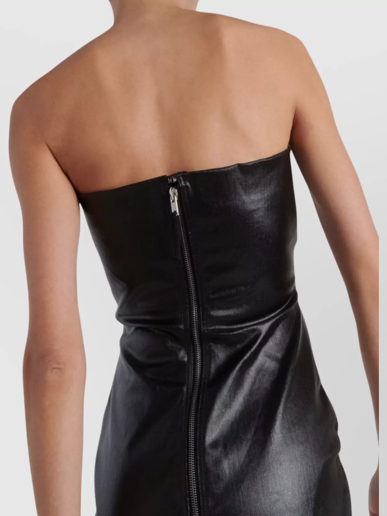 Rick Owens Denim Strapless Ruched Floor Length Dress