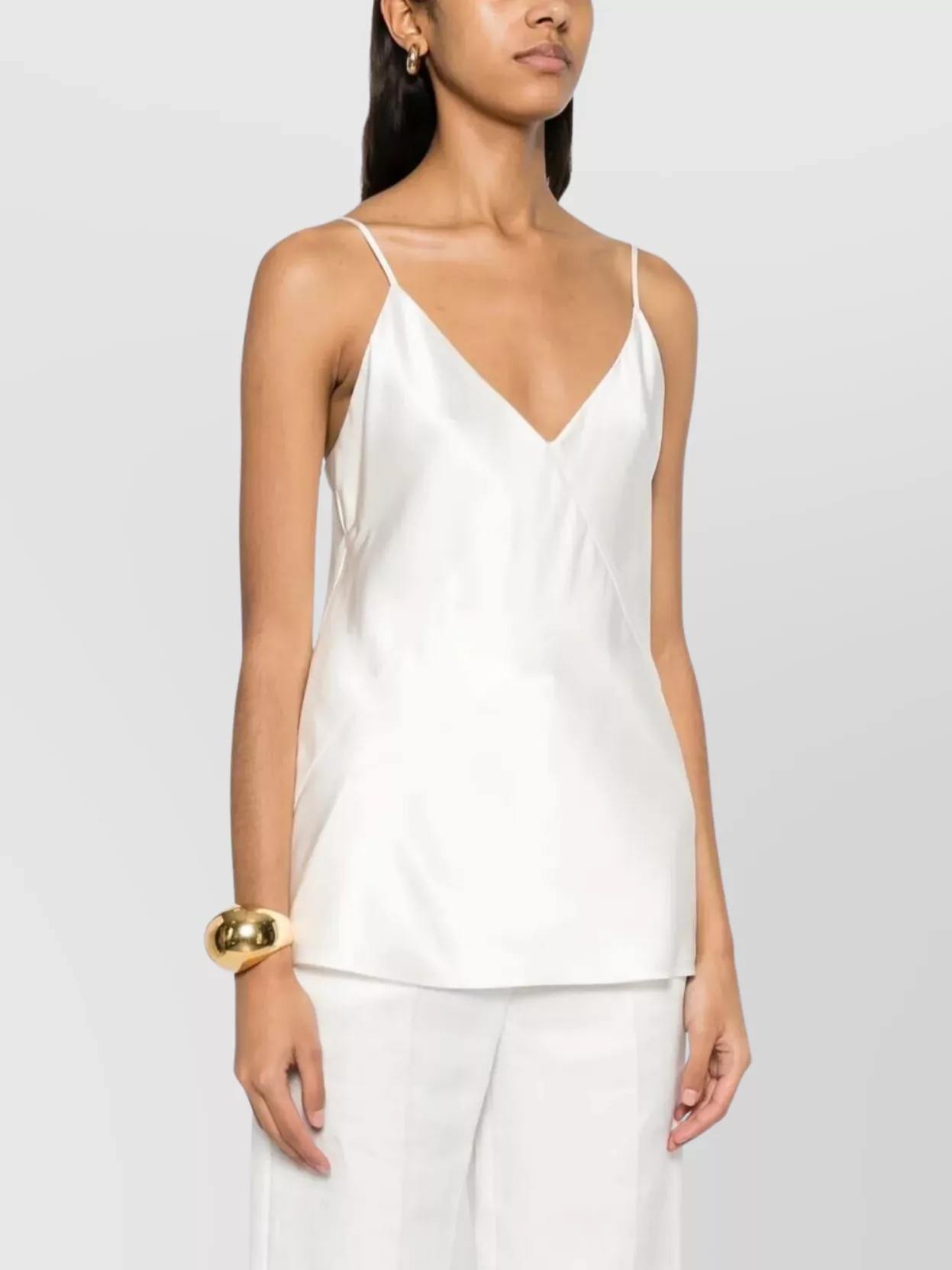 Max Mara Draped Silk Sleeveless V-neck Top In Neutral
