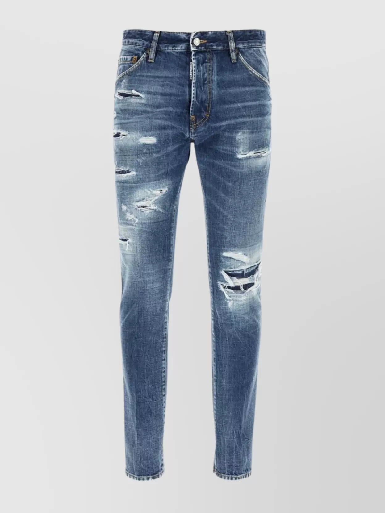 Shop Dsquared2 Faded Distressed Denim Jeans With Cuffed Hem In Blue