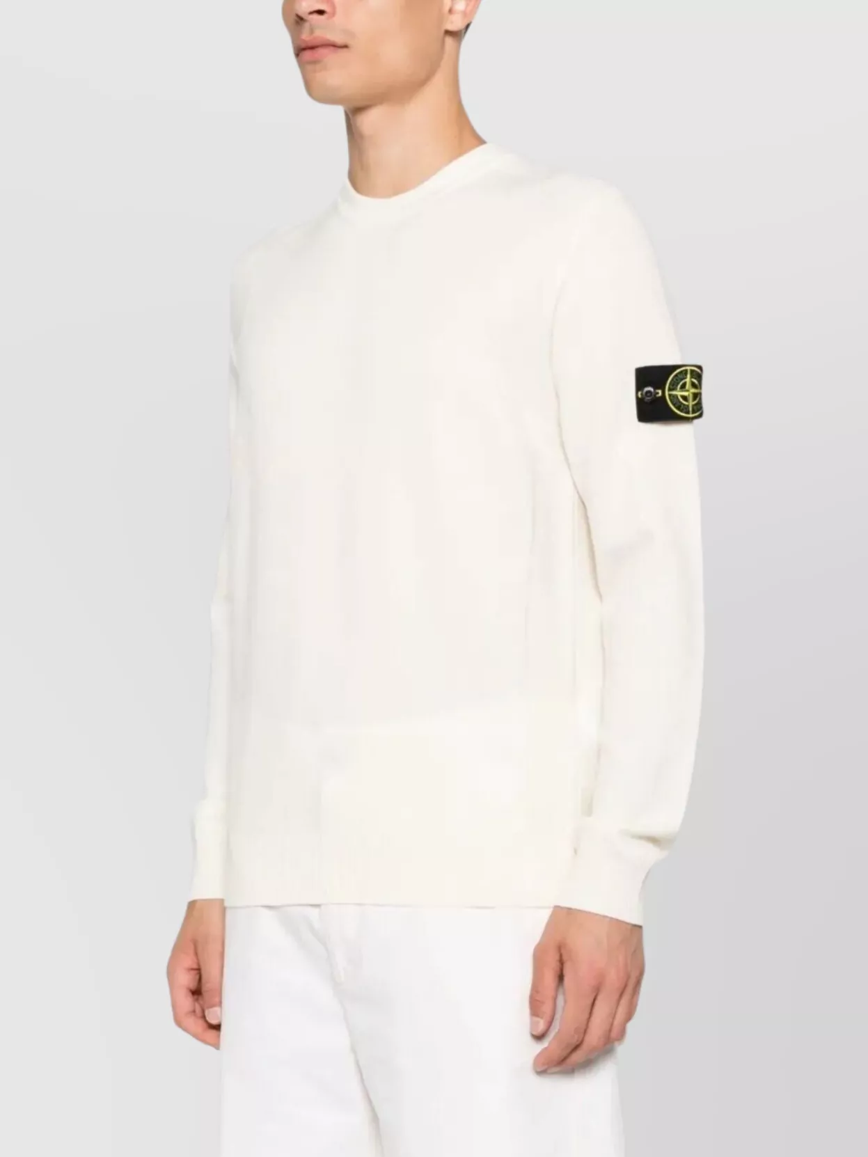 Stone Island Wool Blend Sweatshirt With Iconic Logo Patch And Timeless Design In White
