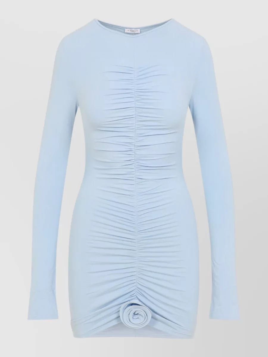 La Reveche Crinkle Asymmetric Long-Sleeve Mini Dress