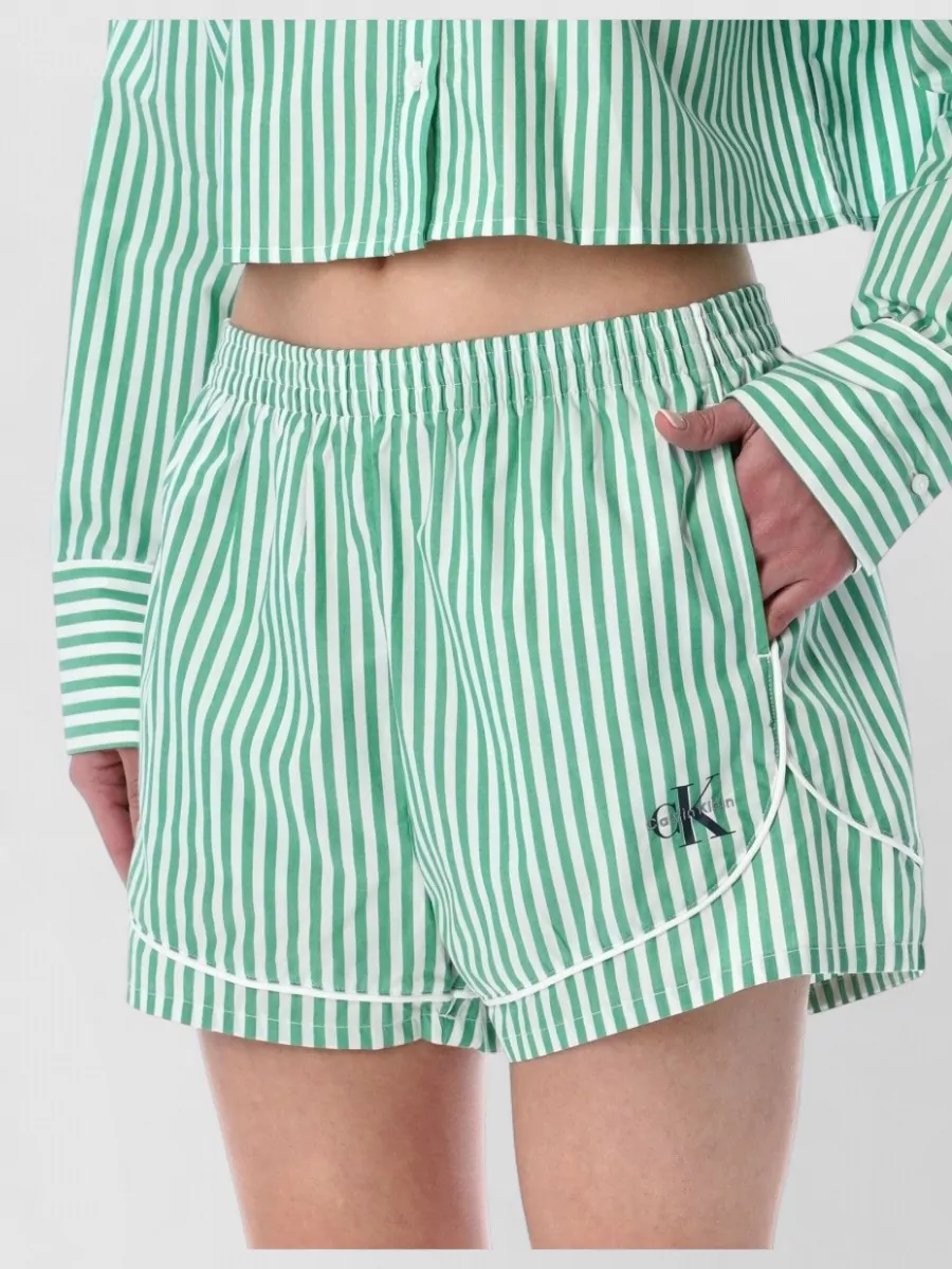Calvin Klein Striped Paneled Cotton Knee-Length Pajama Shorts