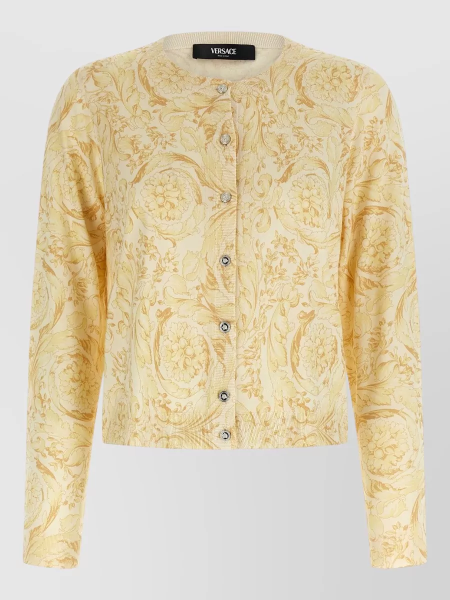 Versace Silk Printed Crew-Neck Long-Sleeve Cardigan