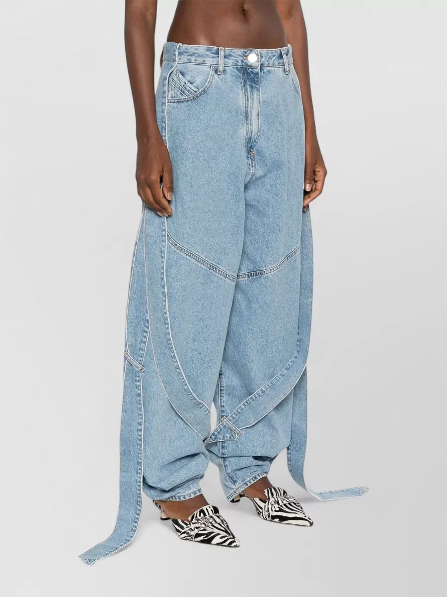 The Attico Long Straight Trousers Distressed Side Back Pockets Belt Loops