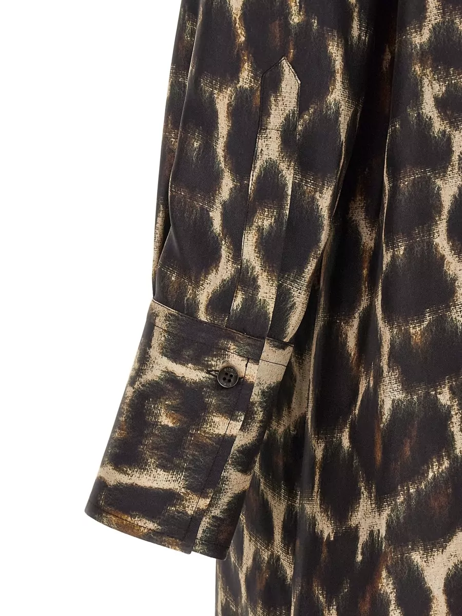 Alberto Biani Silk Jaguar Print Long Sleeve Midi Dress