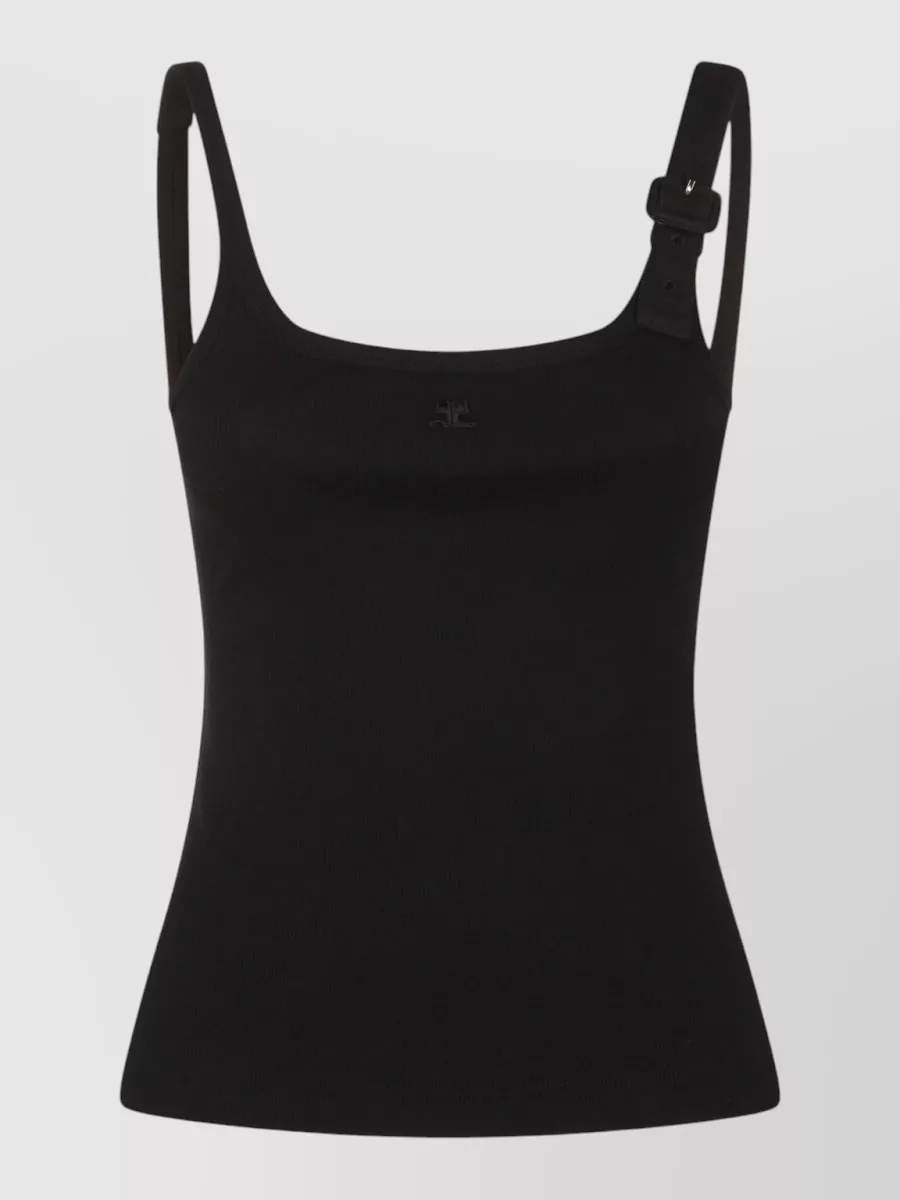 Courrèges Scoop Neck Ribbed Top Adjustable Straps