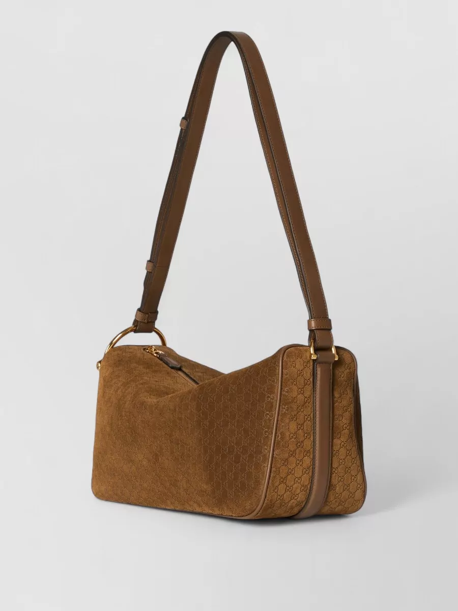 Gucci Half Horsebit Medium Suede Shoulder Bag